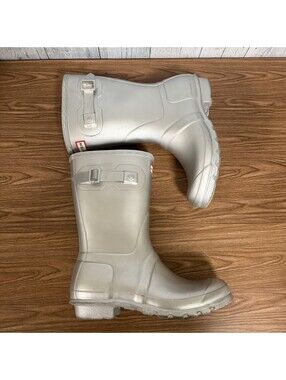 Hunter Original Short Gloss Rain Boots Silver Women’s Size 9 UK 7 Buckle